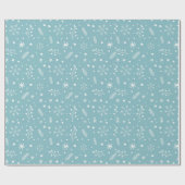 Sky Blue met Sneeuwvlokken, Stippen & Tiny Botanic Cadeaupapier (Vlak)