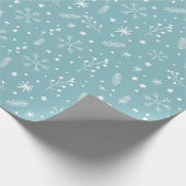 Sky Blue met Sneeuwvlokken, Stippen & Tiny Botanic Cadeaupapier (Hoek)