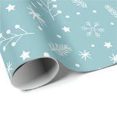 Sky Blue met Sneeuwvlokken, Stippen & Tiny Botanic Cadeaupapier (Rol Hoek)