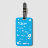 Sky Blue met witte bloemen, Gepersonaliseerd Bagagelabel (Voorkant (verticaal))