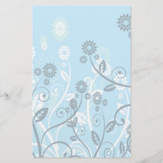 Sky Blue Modern Floral Briefpapier (Voorkant)