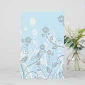 Sky Blue Modern Floral Briefpapier (Staand voorkant)