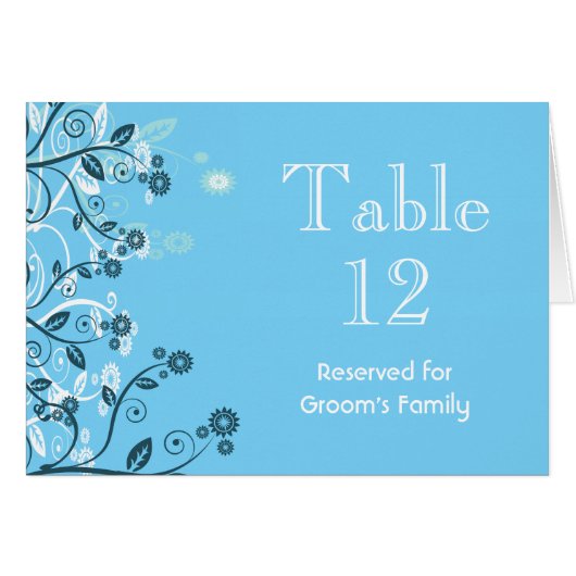 Sky Blue Modern Floral Wedding Table Number (Voorkant Horizontaal)