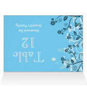 Sky Blue Modern Floral Wedding Table Number (Binnen Horizontaal (Boven))