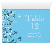 Sky Blue Modern Floral Wedding Table Number (Binnen Horizontaal (Onder))