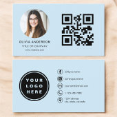 Sky Blue Modern Minimalist Photo with QR Code Visitekaartje