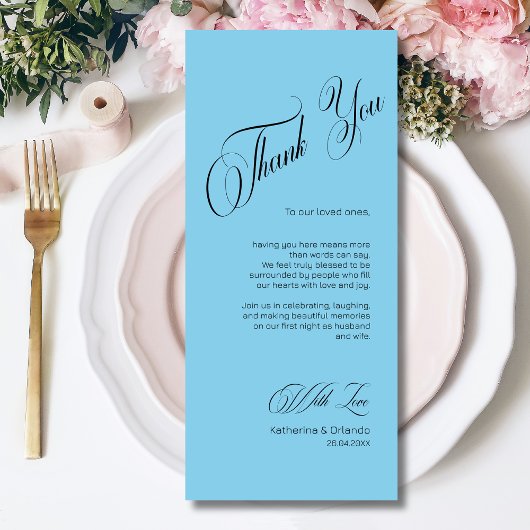 Sky Blue Modern Place Setting Thank You Card Programmakaart