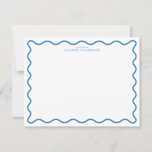 Sky Blue Modern Wavy Border Note Card Kaart (Voorkant)