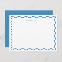 Sky Blue Modern Wavy Border Note Card Kaart