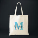 Sky Blue Monogram Black Script Name Canvas tas<br><div class="desc">Sky Blue Monogram Black Script Name Canvas tas. Kan als geschenk aan familie en vrienden worden gegeven op hun verjaardag en Kerstmis.</div>