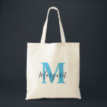 Sky Blue Monogram Black Script Name Canvas tas<br><div class="desc">Sky Blue Monogram Black Script Name Canvas tas. Kan als geschenk aan familie en vrienden worden gegeven op hun verjaardag en Kerstmis.</div>