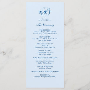 Sky Blue Monogram Huwelijksprogramma Programmakaart