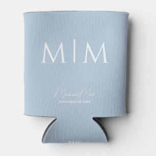 Sky Blue Monogram Script Namen Bruiloft Koelbox Blikjeskoeler