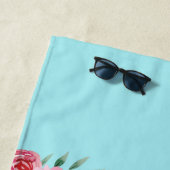 Sky Blue Monogram Waterverf Flowers Beach Towel Strandlaken (In situ)