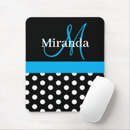 Sky Blue Monogram Zwart Wit Polka Dot Muismat