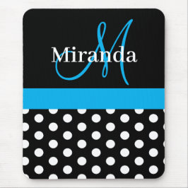 Sky Blue Monogram Zwart Wit Polka Dot Muismat