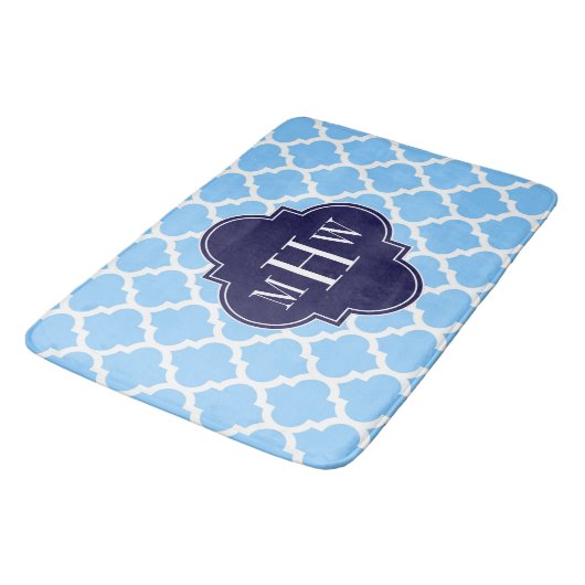 Sky Blue Moroccan #5 Navy Blue 3 Initiaal Monogram Badmat (Gekanteld)