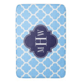 Sky Blue Moroccan #5 Navy Blue 3 Initiaal Monogram Badmat (Voorkant Verticaal)