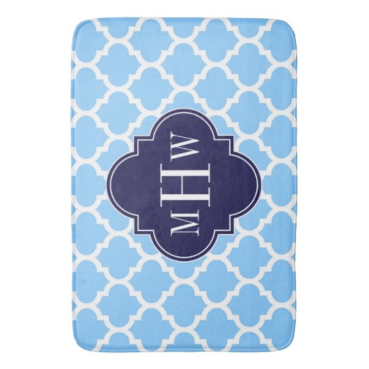 Sky Blue Moroccan #5 Navy Blue 3 Initiaal Monogram Badmat (Voorkant Verticaal)