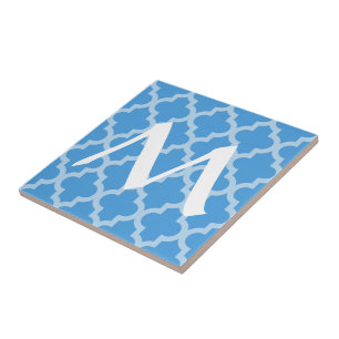Sky Blue Moroccan Moods Quatrefoil met Initiaal Tegeltje