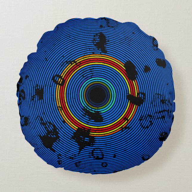 Sky Blue Multicolor Vinyl Disk Textern Pattern Rond Kussen (Voorkant)