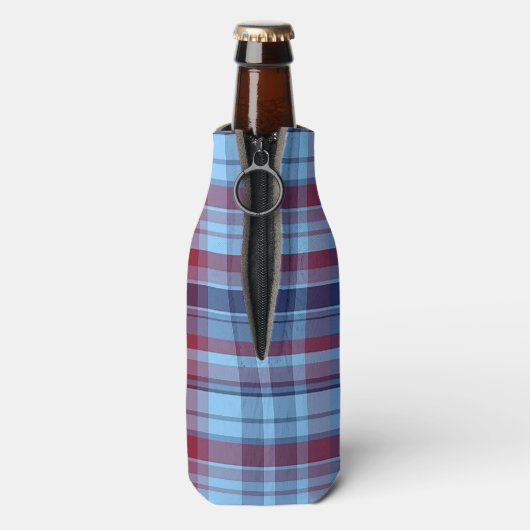 Sky Blue Navy Burgundy Preppy Madras Flesjeskoeler (Fles Achterkant)