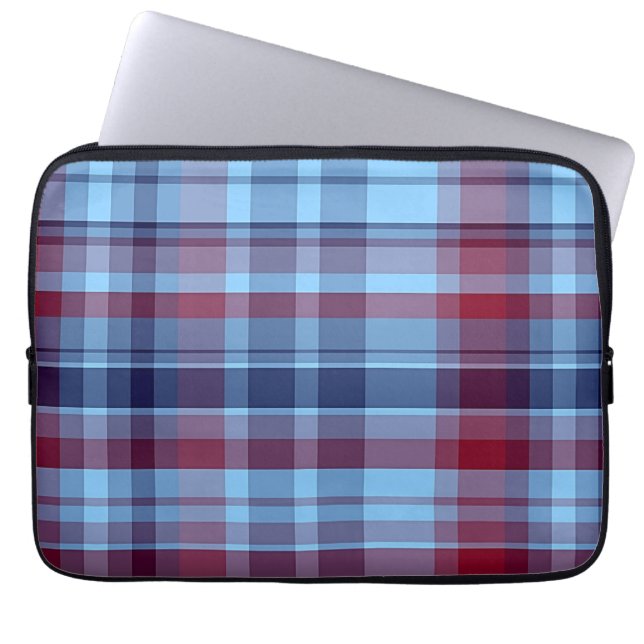 Sky Blue Navy Burgundy Preppy Madras Laptop Sleeve (Voorkant)