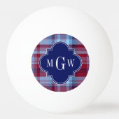 Sky Blue Navy Burgundy Preppy Madras Monogram Pingpongbal (Voorkant)