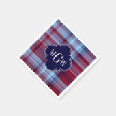 Sky Blue Navy Burgundy Preppy Madras Monogram Servetten (Hoek)