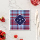 Sky Blue Navy Burgundy Preppy Madras Monogram Servetten (Insitu)
