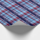 Sky Blue Navy Burgundy Preppy Madras N Monogram Cadeaupapier (Hoek)