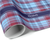 Sky Blue Navy Burgundy Preppy Madras N Monogram Cadeaupapier (Rol Hoek)