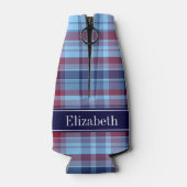 Sky Blue Navy Burgundy Preppy Madras N Monogram Flesjeskoeler (Achterkant)