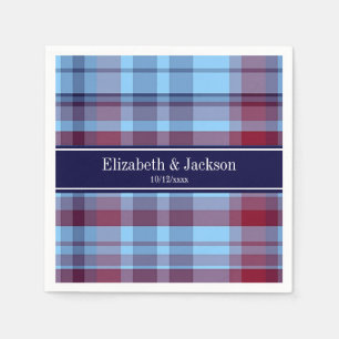Sky Blue Navy Burgundy Preppy Madras N Monogram Servetten