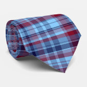 Sky Blue Navy Burgundy Preppy Madras Stropdas (Opgerold)