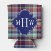 Sky Blue Navy Burgundy Wht Preppy Madras Monogram Blikjeskoeler (Achterkant)