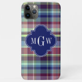 Sky Blue Navy Burgundy Wht Preppy Madras Monogram Case-Mate iPhone Case (Achterkant)