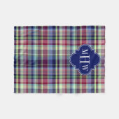 Sky Blue Navy Burgundy Wht Preppy Madras Monogram Fleece Deken (Voorkant (Horizontaal))
