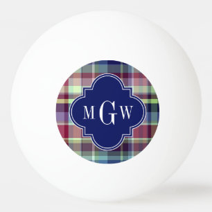 Sky Blue Navy Burgundy Wht Preppy Madras Monogram Pingpongbal