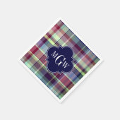 Sky Blue Navy Burgundy Wht Preppy Madras Monogram Servet (Hoek)