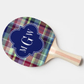 Sky Blue Navy Burgundy Wht Preppy Madras Monogram Tafeltennisbatje (Zijkant)