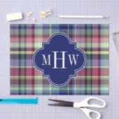 Sky Blue Navy Burgundy Wht Preppy Madras Monogram Tissuepapier (Craft)