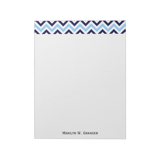 Sky Blue, Navy, White Large Chevron ZigZag Pattern Notitieblok (Linkerzijde)