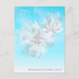 *~* Sky Blue Ombre Clouds Flowers Glitter Briefkaart