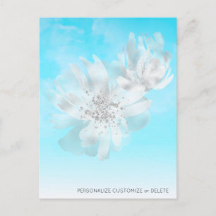 *~* Sky Blue Ombre Clouds Flowers Glitter Briefkaart