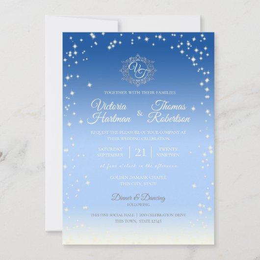 Sky Blue Ombre' Sparkle Wedding Kaart (Voorkant)
