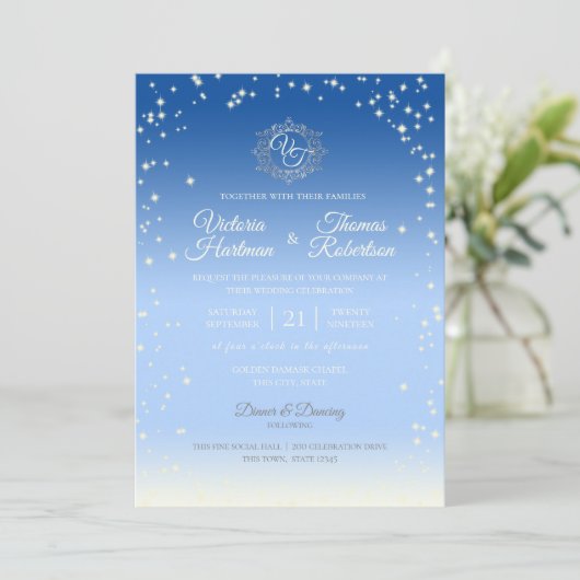 Sky Blue Ombre' Sparkle Wedding Kaart (Staand voorkant)