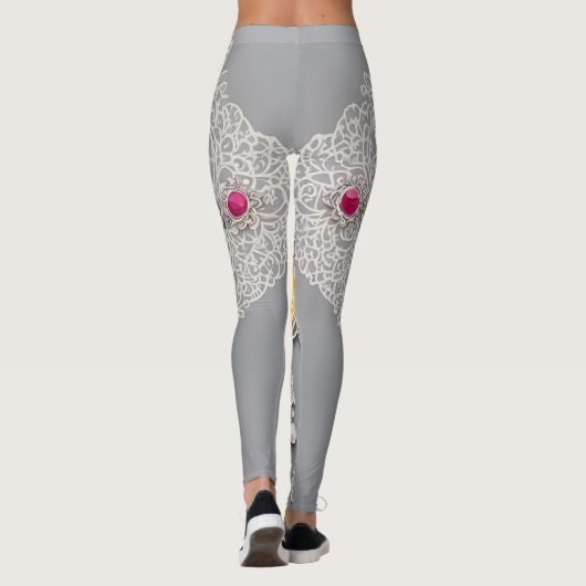Sky Blue op grijze AI-kunst Leggings (Achterkant)