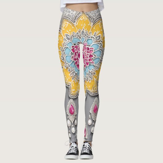 Sky Blue op grijze AI-kunst Leggings (Voorkant)
