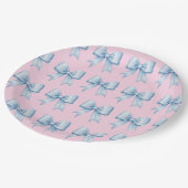 Sky Blue op Roze  Satin Bow Pattern Papieren Bordje (Gekanteld)
